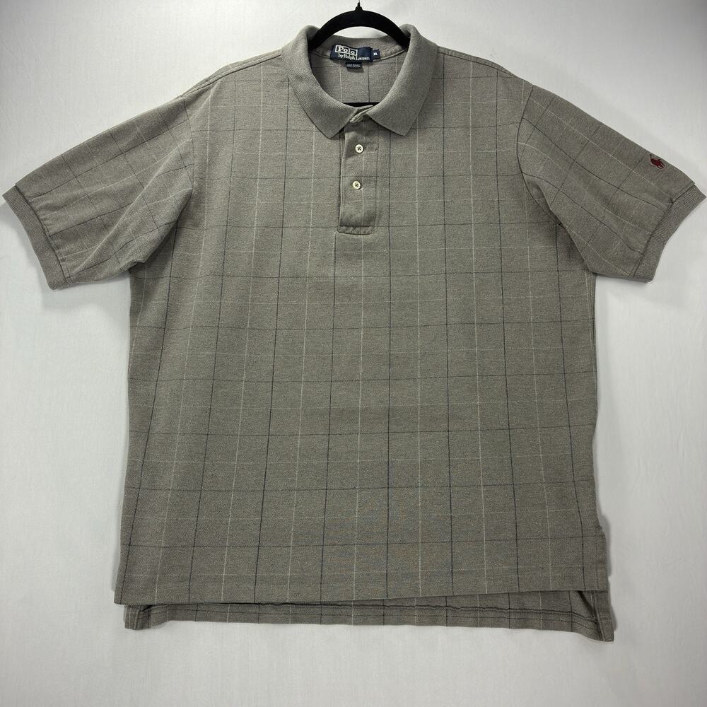 Polo Ralph Lauren Men’s XL Vintage 90s Gray Windowpane Plaid USA Polo Shirt